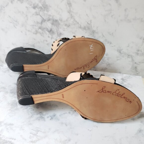 Black/Nude Ankle Strap Sam Edelman Women's Silvia Wedge Sandal 8.5 - Picture 4 of 14